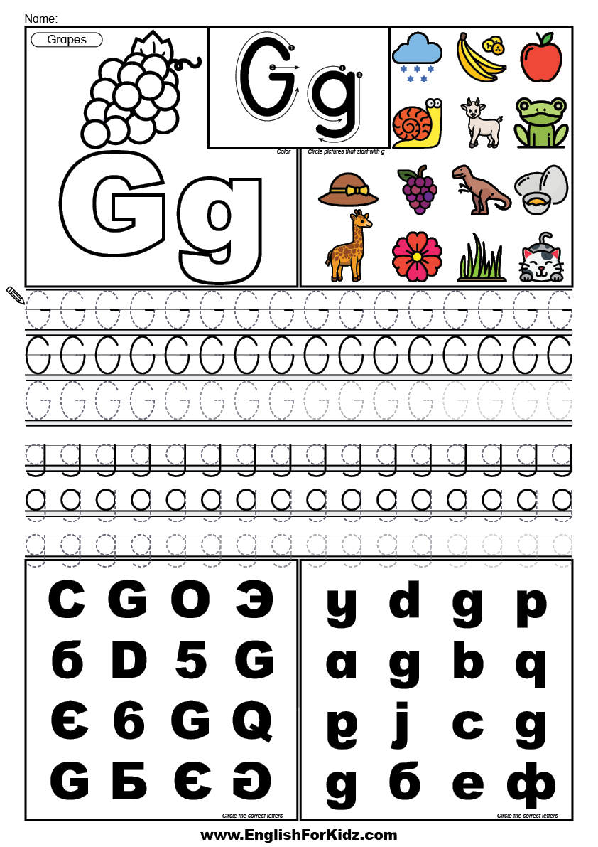 English For Kids Step By Step Letter G Worksheets Flash Cards Coloring Pages