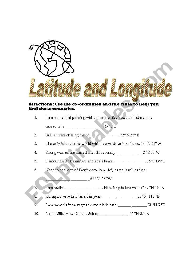 English Worksheets Latitude And Longitude