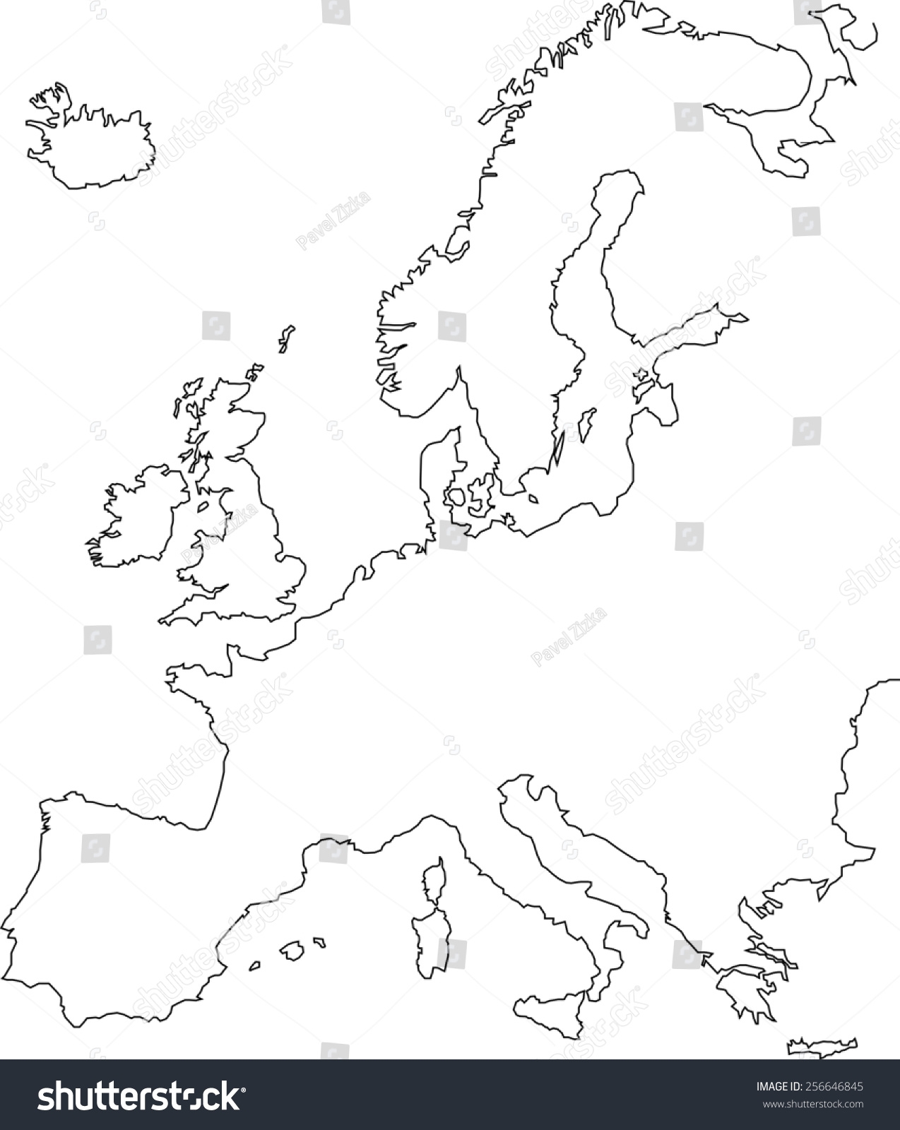Europe Blank Map Stock Illustration 256646845 Shutterstock
