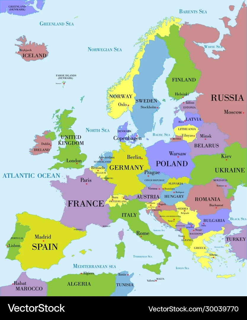 Map Of Europe With Capitals Printable