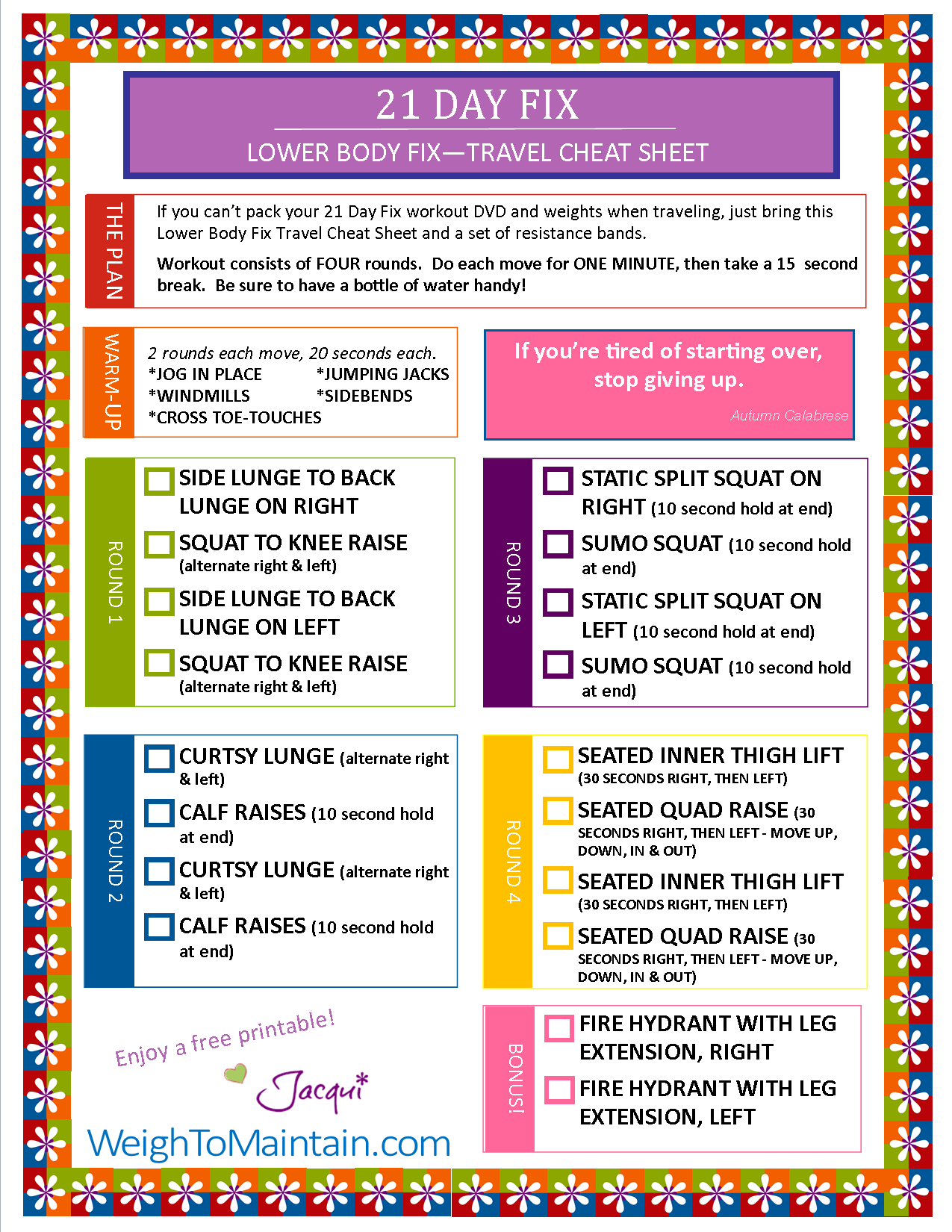21 Day Fix Extreme Calendar Printable