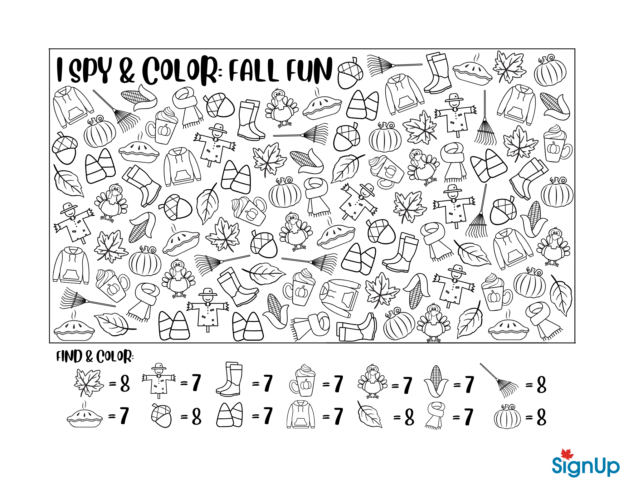 Fall Activity Sheets Coloring Pages SignUp