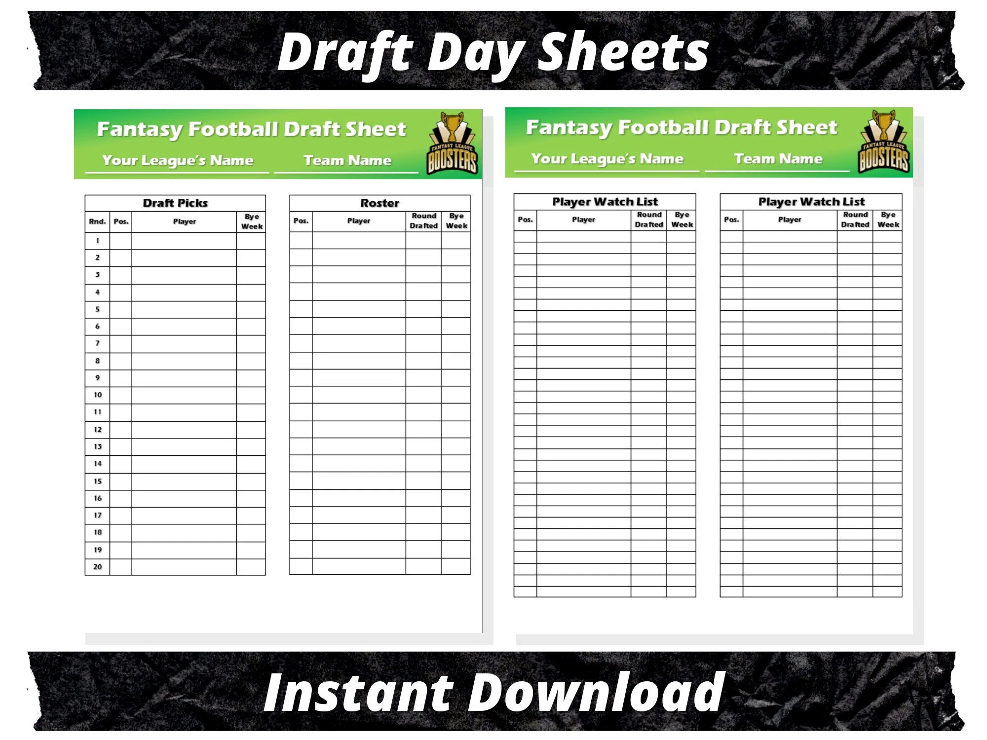 Fantasy Football Draft Sheets 2024 Season Microsoft Word Instant Download Etsy Sweden