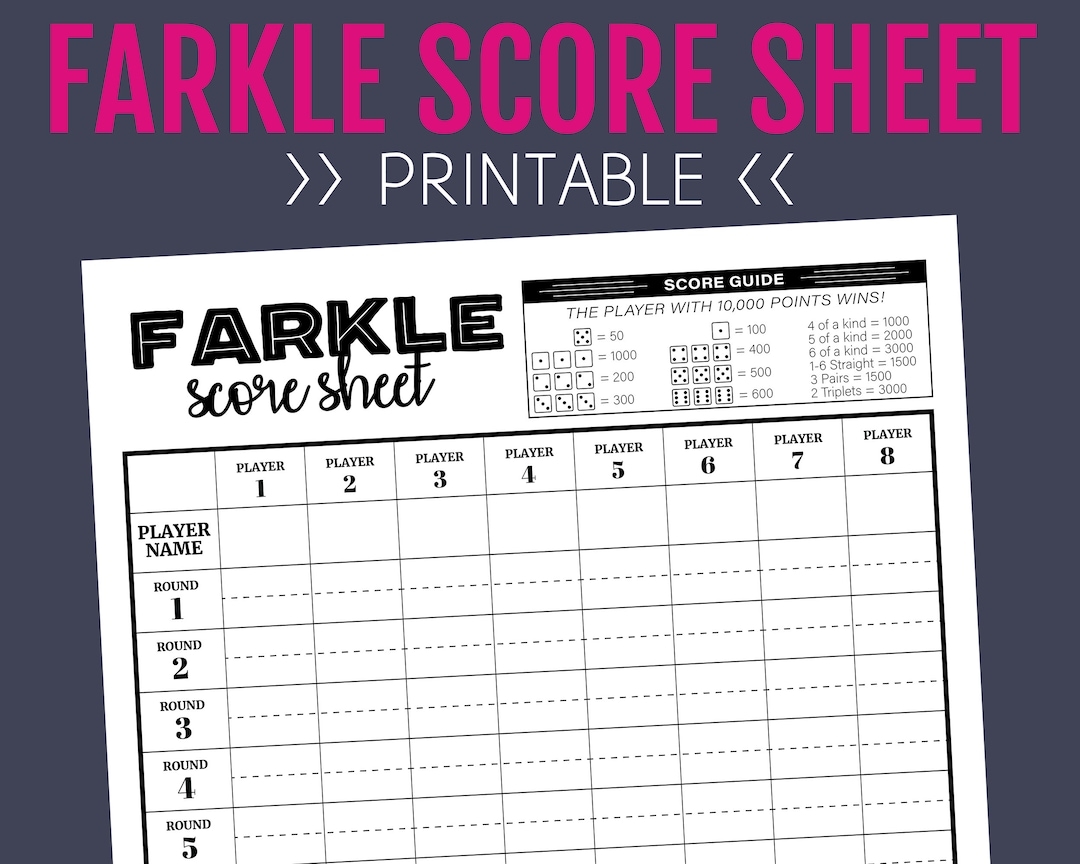 Farkle Score Sheet Printable Score Sheet Digital Instant Download Farkle Printable File PDF 8 5 X 11 A4 Etsy UK