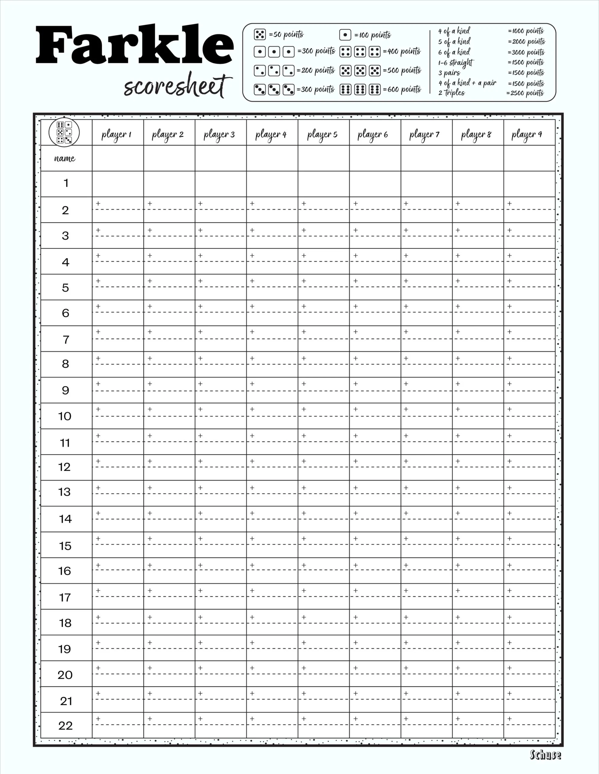 Farkle Scoresheet update Printable Downloadable 8 5x11 A4 Etsy UK