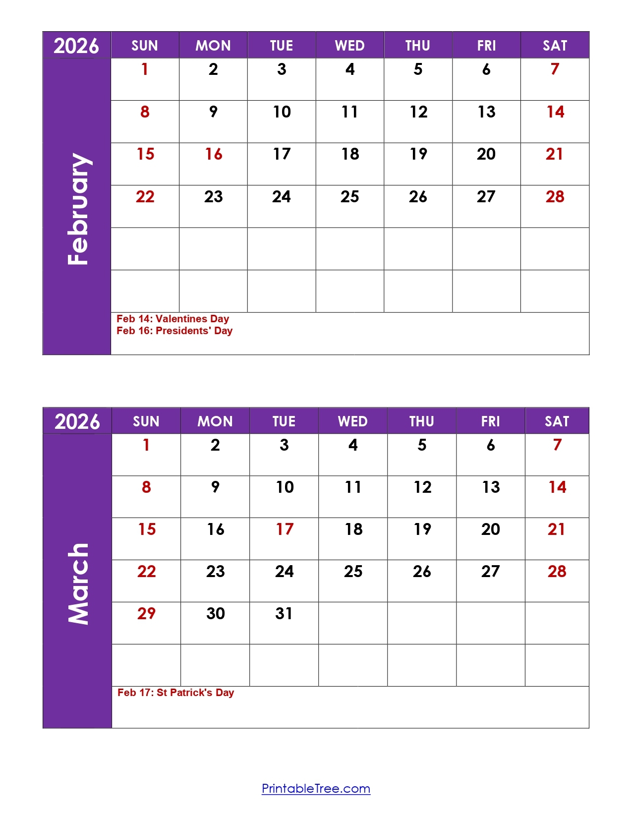 Printable Calendar February And March 2026