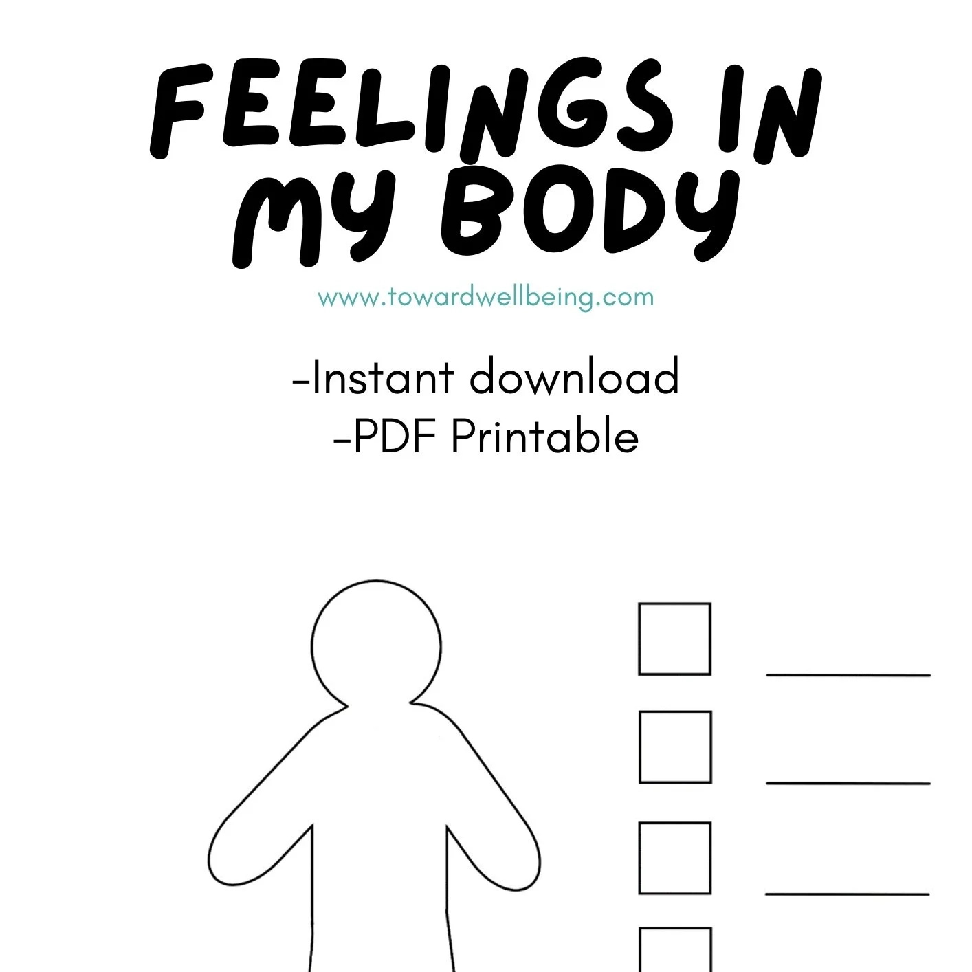 Feelings In My Body Worksheet Printable Activity digital Download Toward Wellbeing