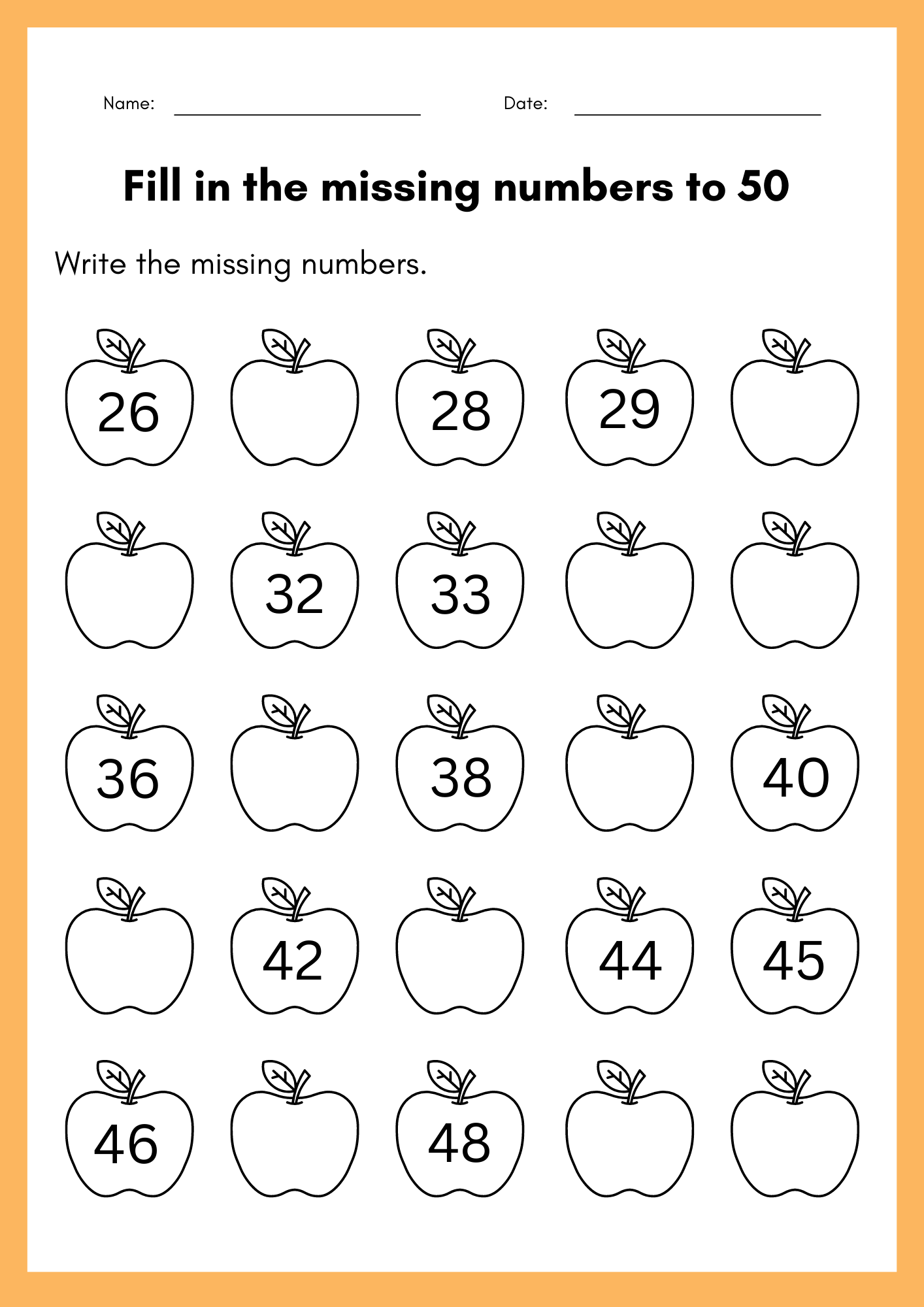 Printable Numbers 1 To 50 Worksheets