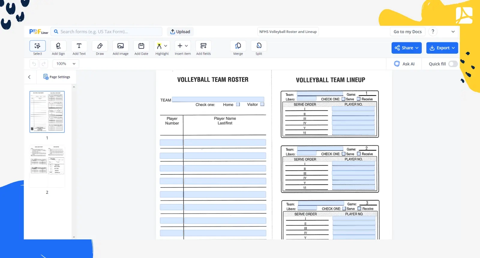 Printable Pdf Volleyball Lineup Sheet