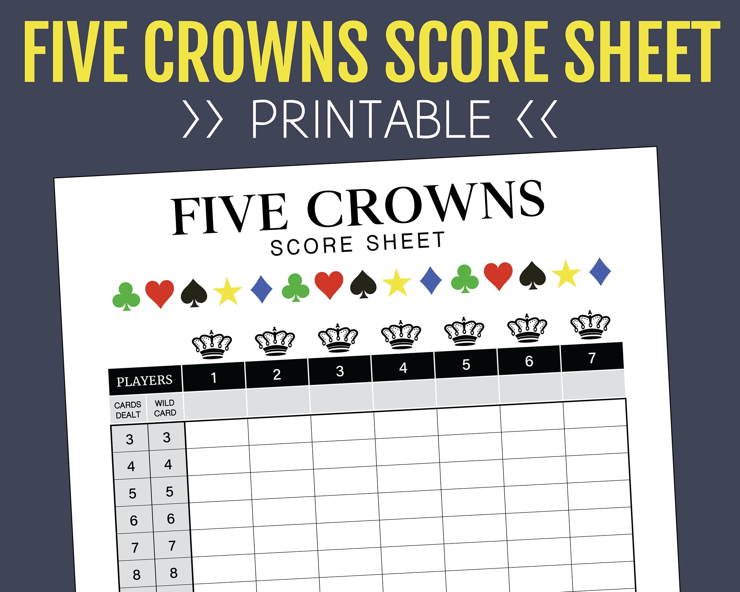 Five Crowns Score Sheet Printable Score Sheet Digital Instant Download 5 Crowns Printable File PDF 8 5