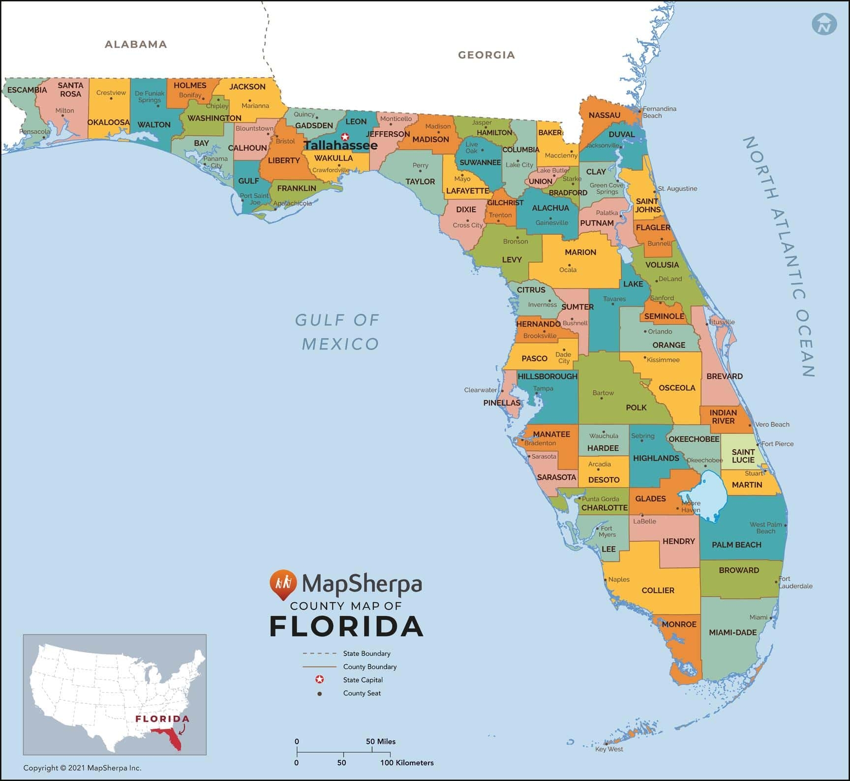 Florida Map Of Counties Printable