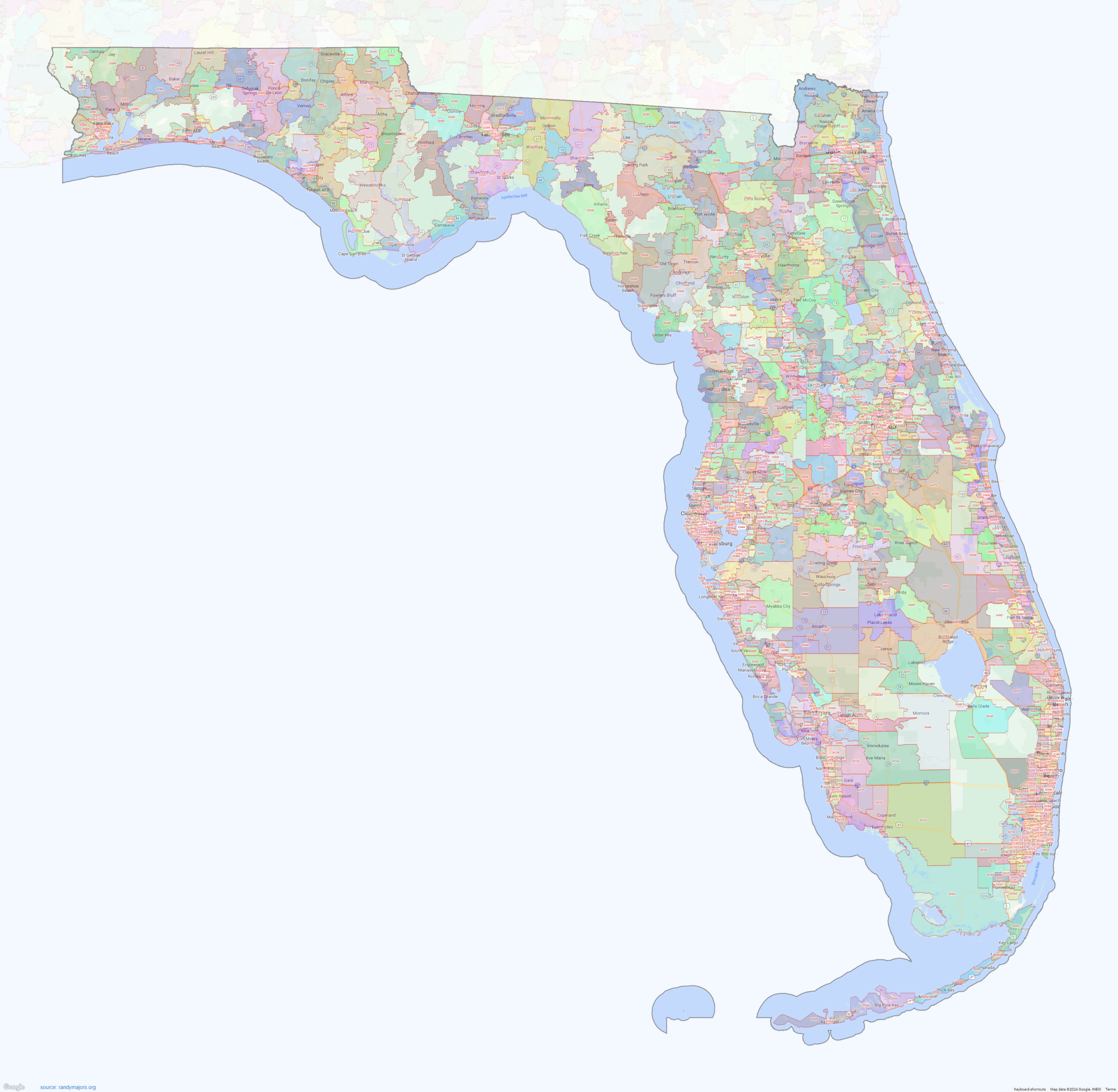 Florida ZIP Codes Shown On Google Maps