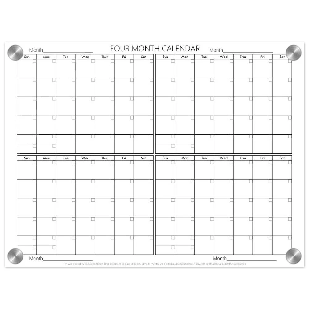 Four Month Dry Erase Calendar black White Acrylic 4 Month Wall Calendar Perpetual Calendar Dry Erase Etsy