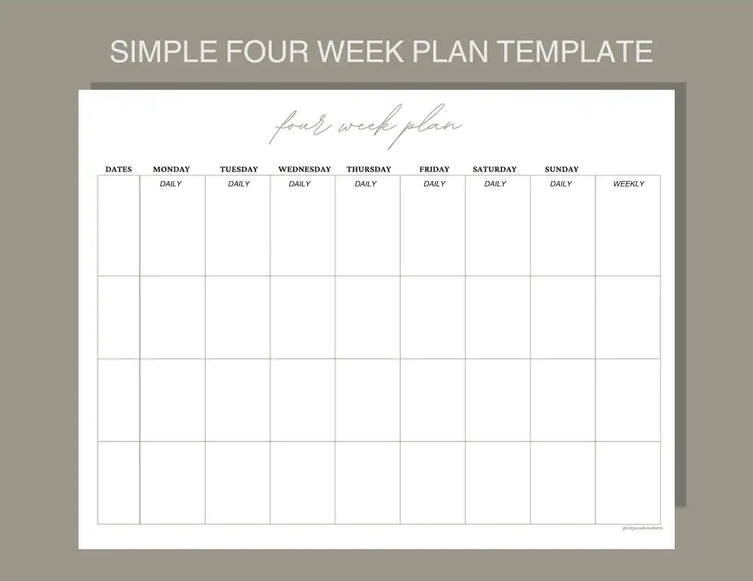 Four Week Plan Template Etsy Four Week Plan Template Etsy