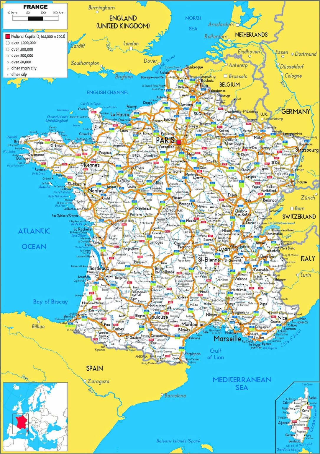 France Road Map Guide Of The World