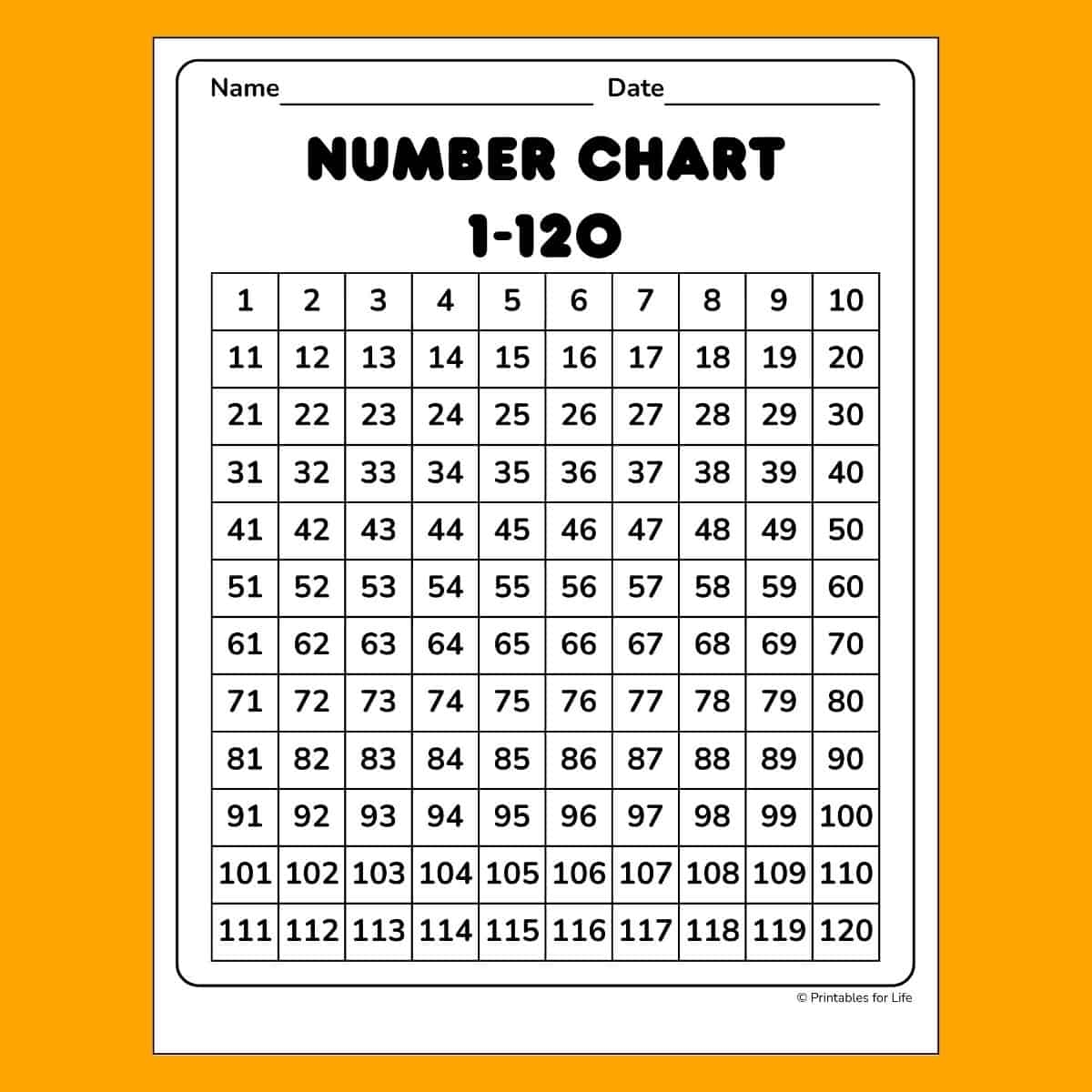 Free Number Chart Printable