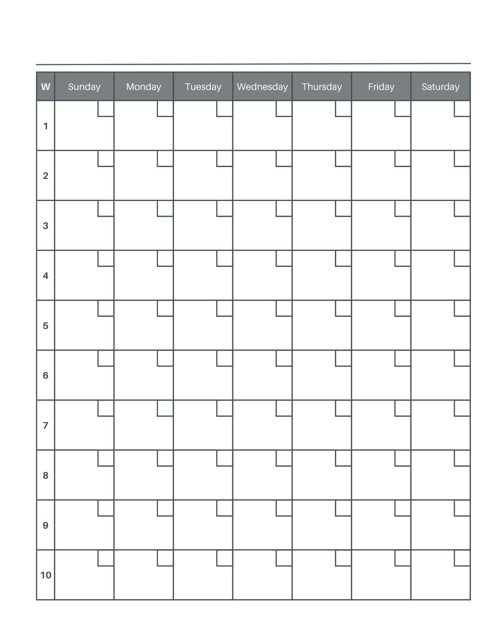 Free 10 Week Calendar Printable PDF