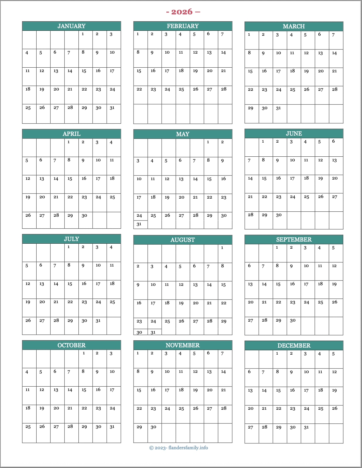 Calendar Pdf Printable 2026 Calendar Pdf Printable 2026