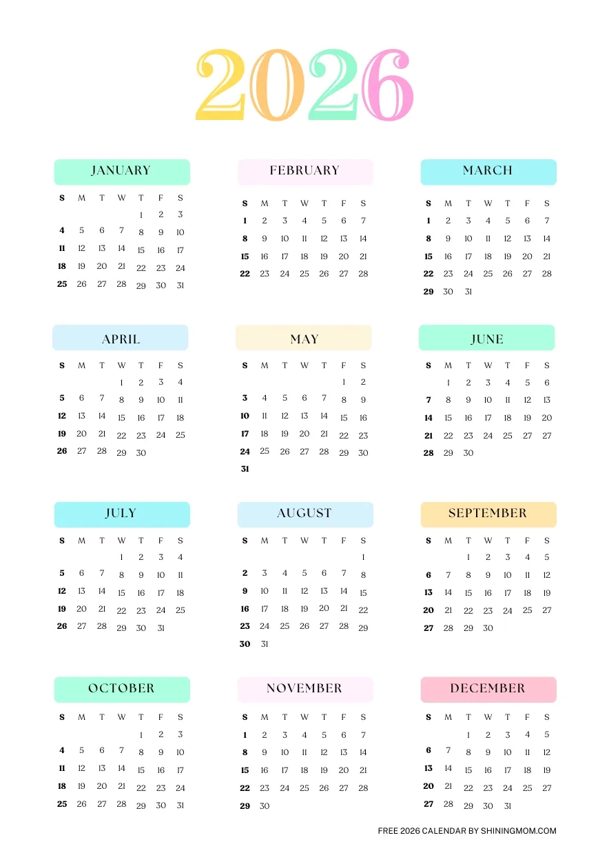 Printable 2026 Yearly Calendar Pdf