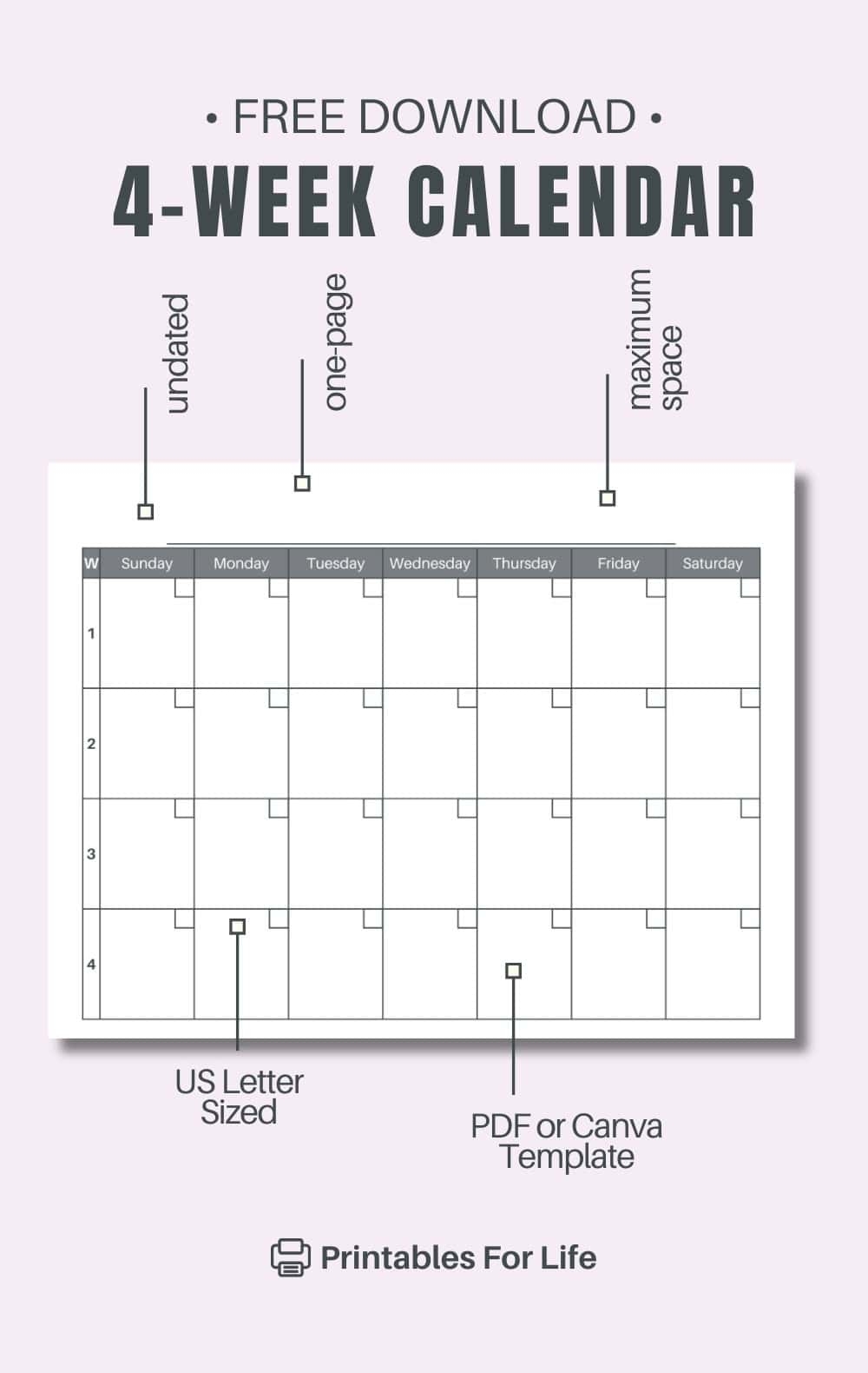 4 Month Calendar Free Printable