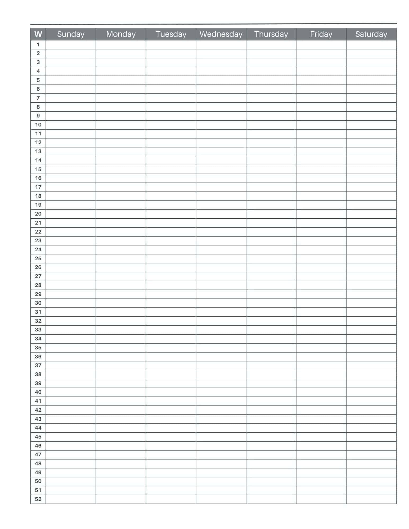 52 Week Printable Calendar