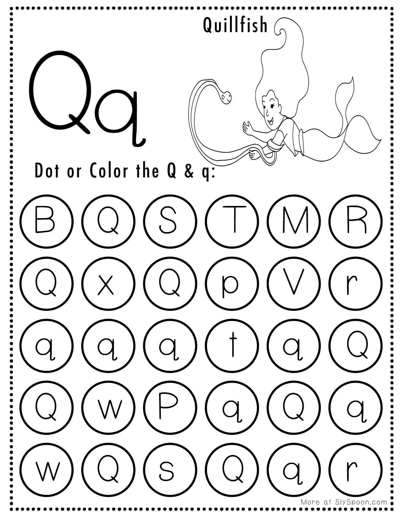 Free Alphabet Do A Dot Printables Worksheets Letter Q Mermaid Themed Sly Spoon Free Alphabet Do A Dot Printables Worksheets Letter Q Mermaid Themed Sly Spoon