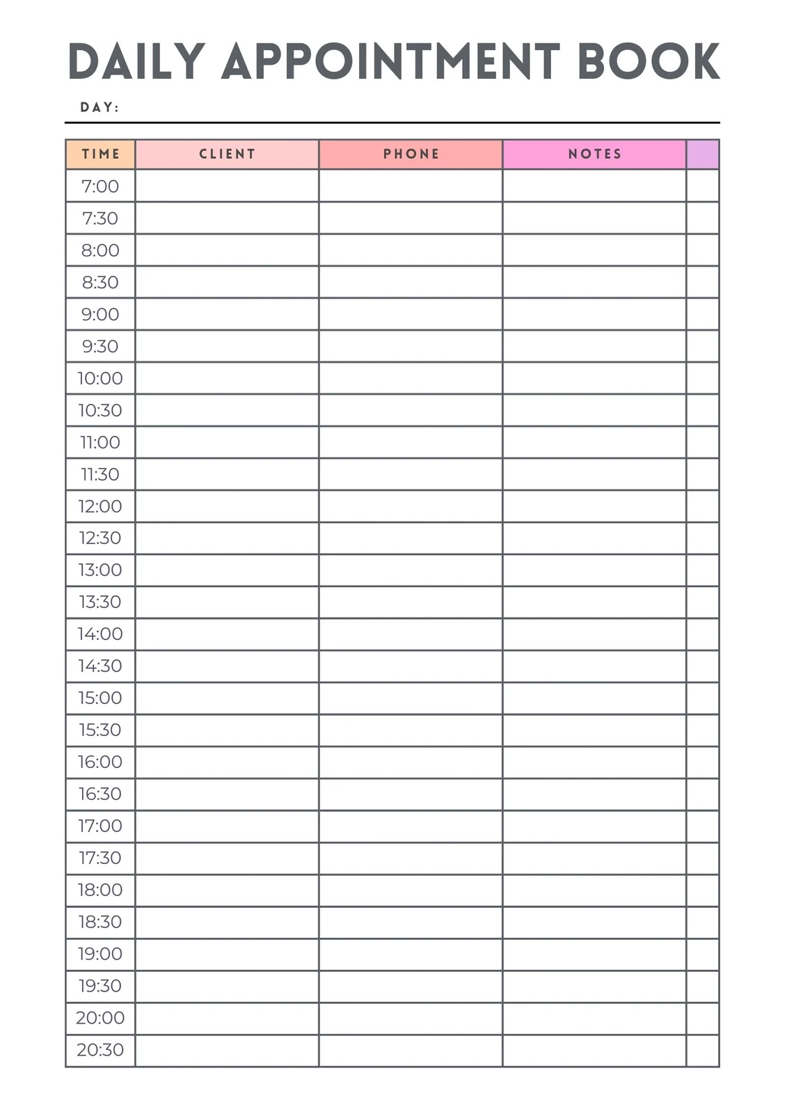 Daily Appointment Calendar Printable Free
