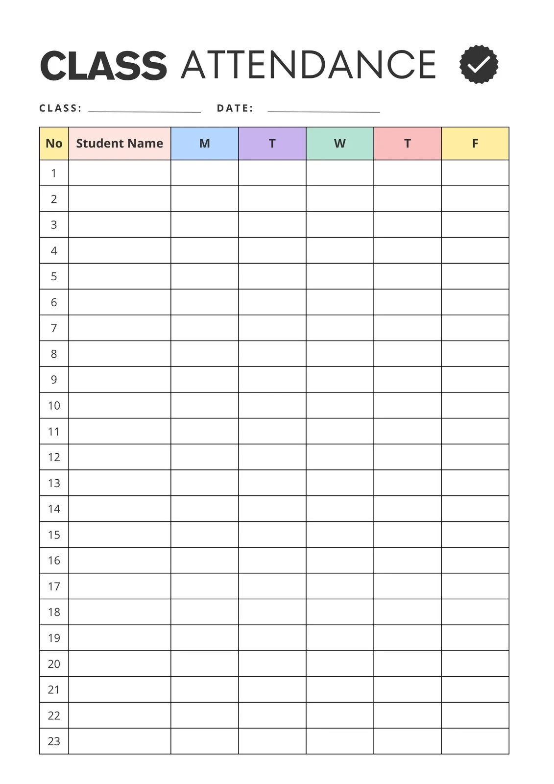Printable Attendance Sheet