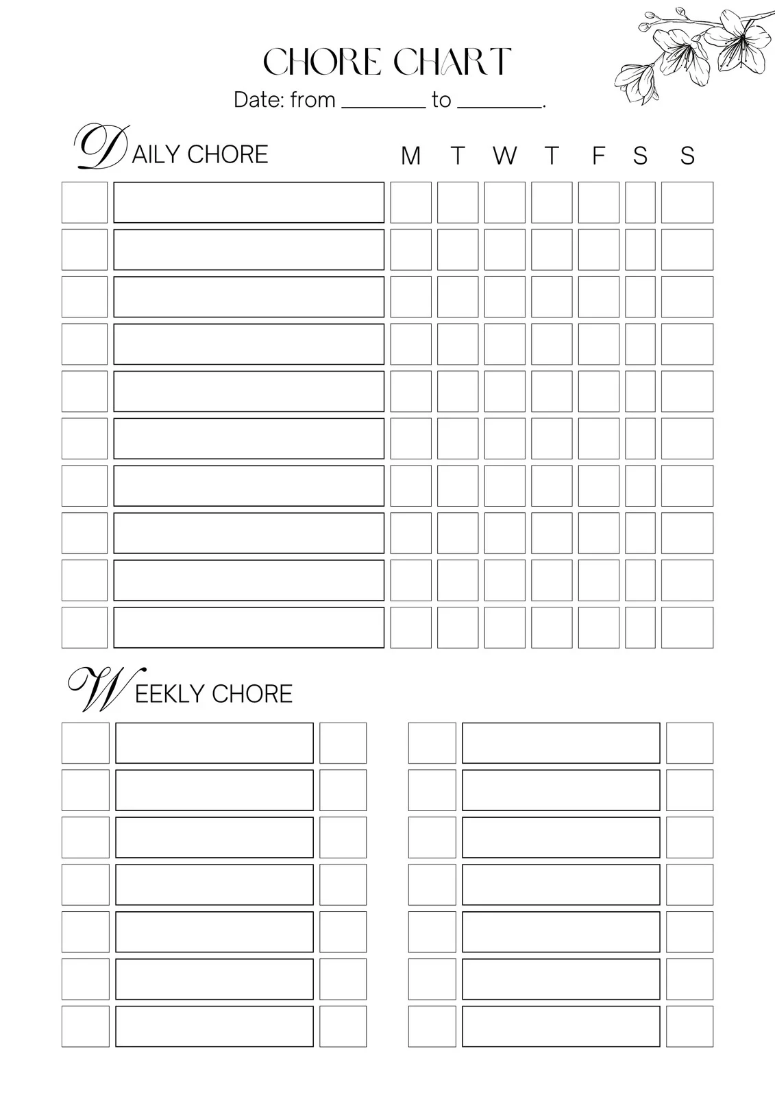 Printable Calendar Chore Chart