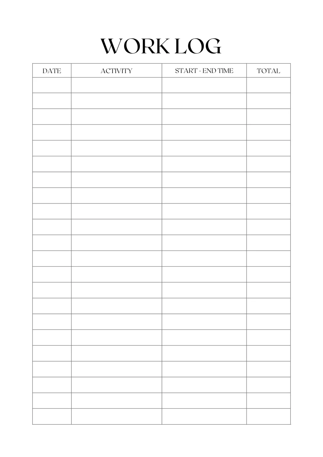 Printable Log Sheet