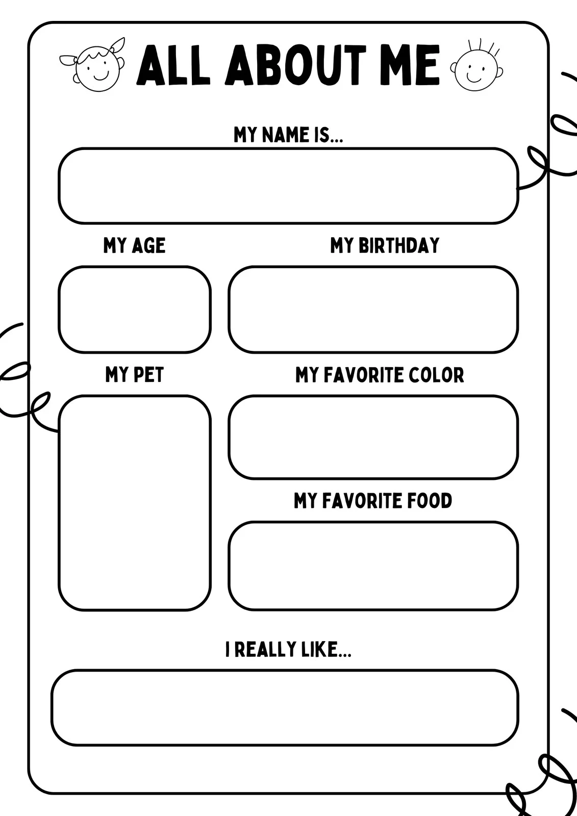All About Me Worksheet Printable