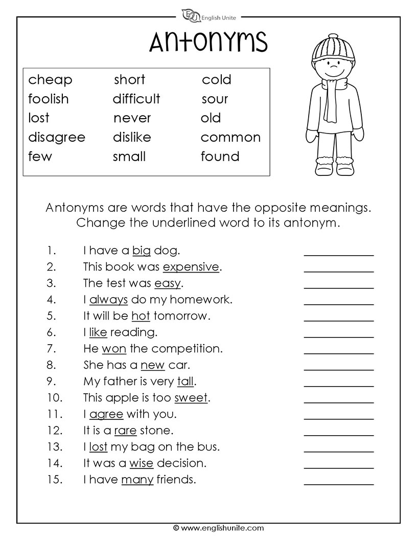 Free Printable Worksheets On Antonyms