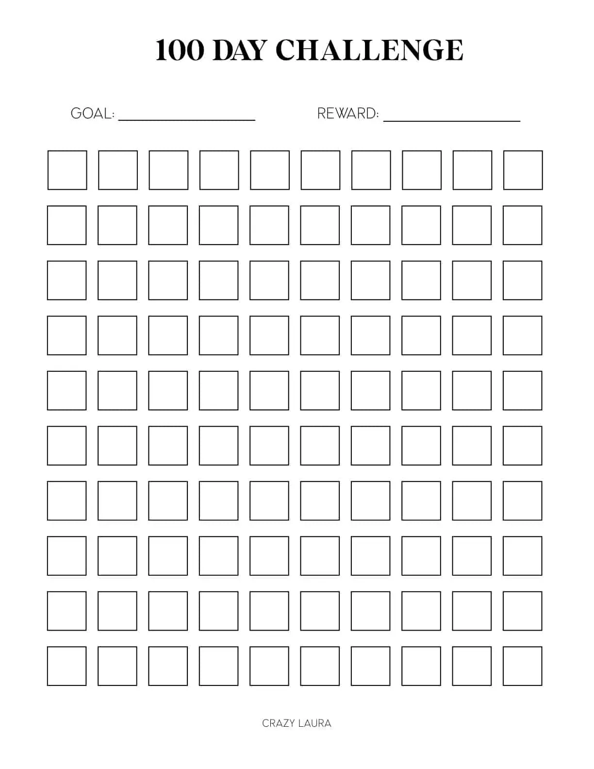 100 Days Chart Printable