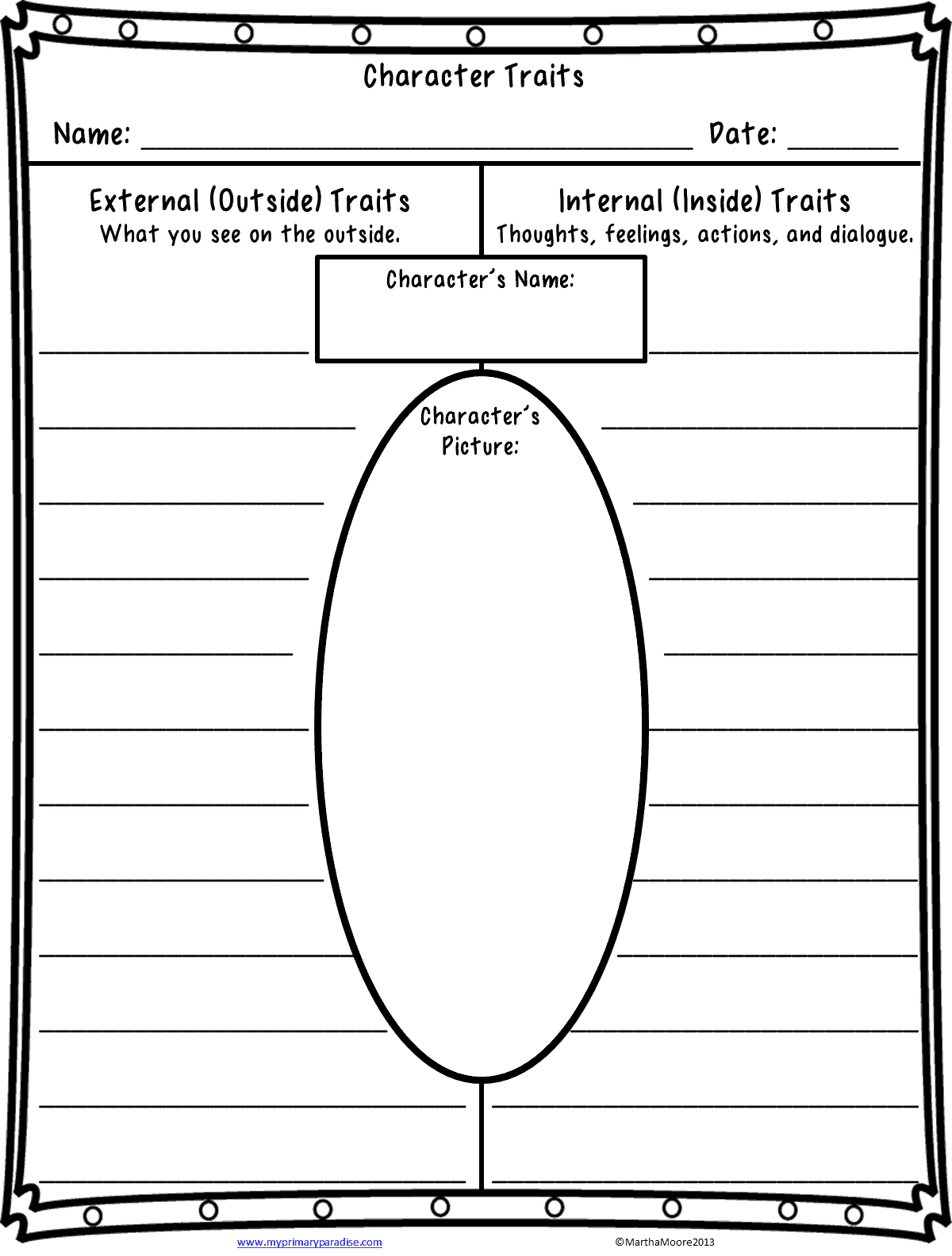 FREE Character Traits Worksheet 