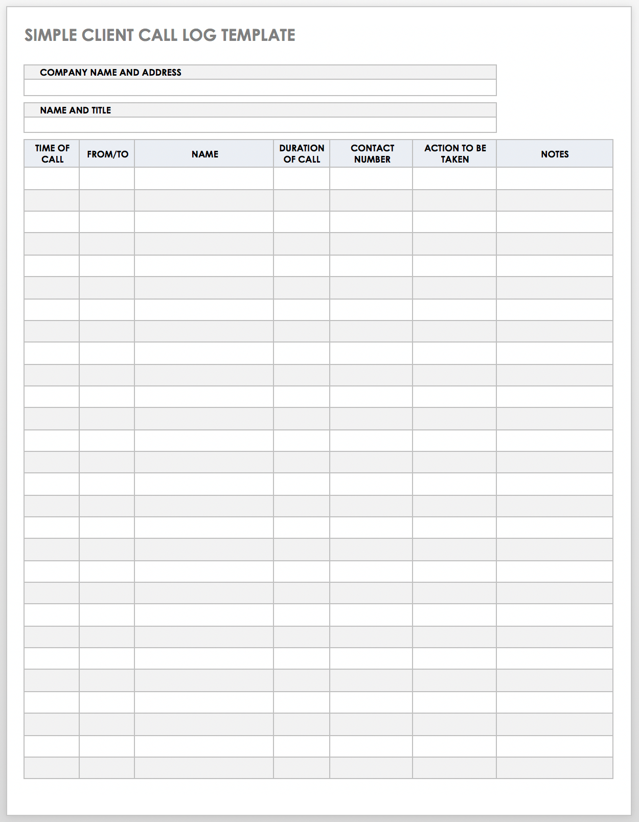 Free Printable Call Log Sheet