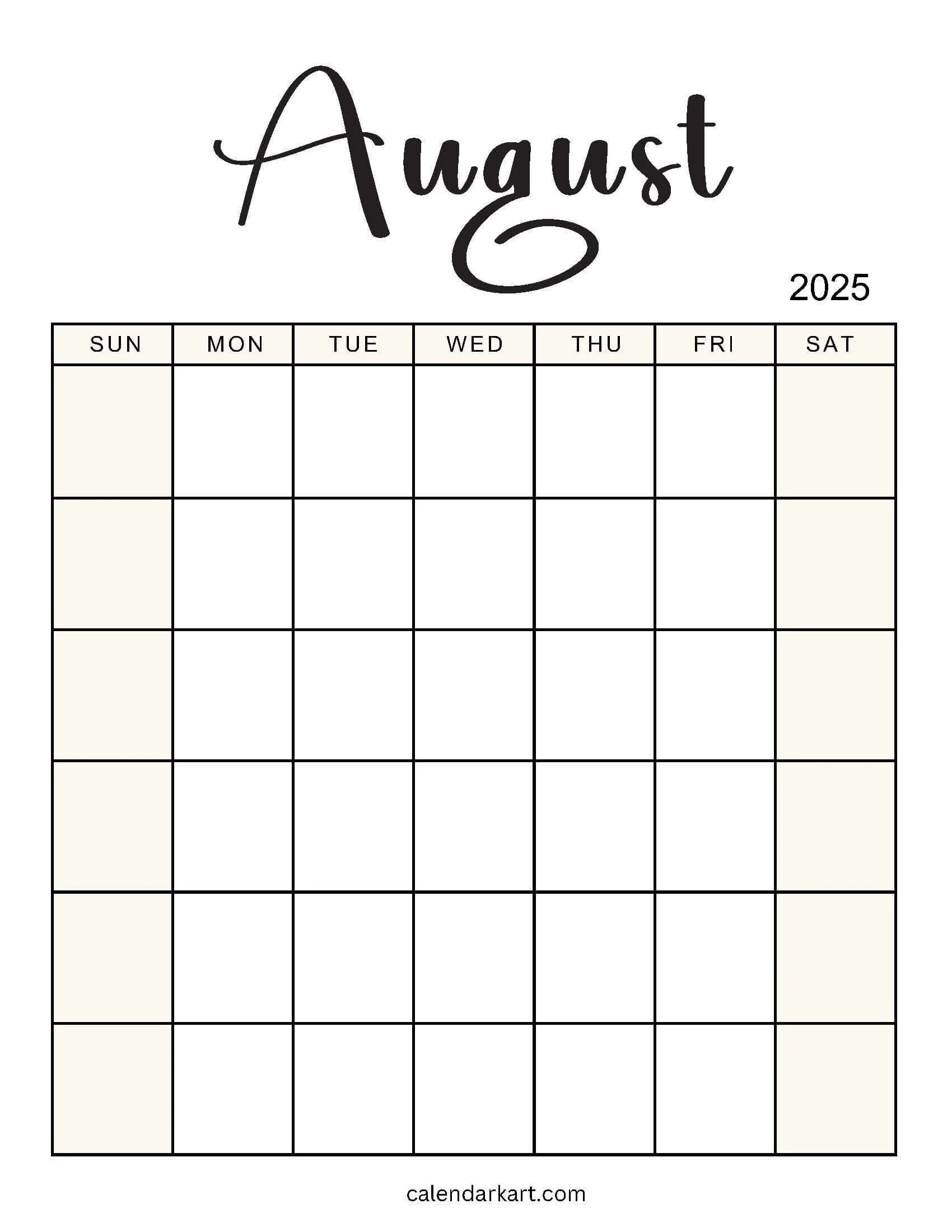 Free Cute Printable August 2025 Calendars CalendarKart