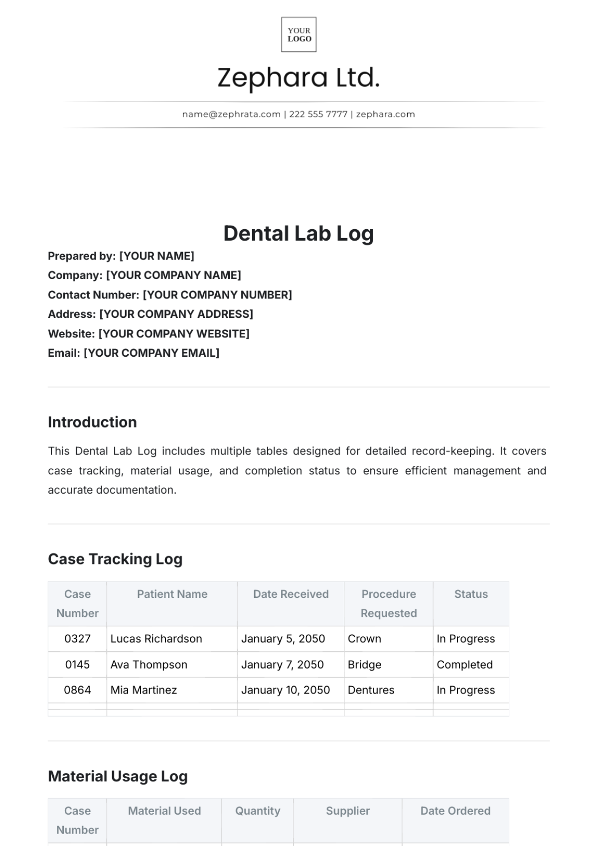 Free Dental Lab Log Template To Edit Online