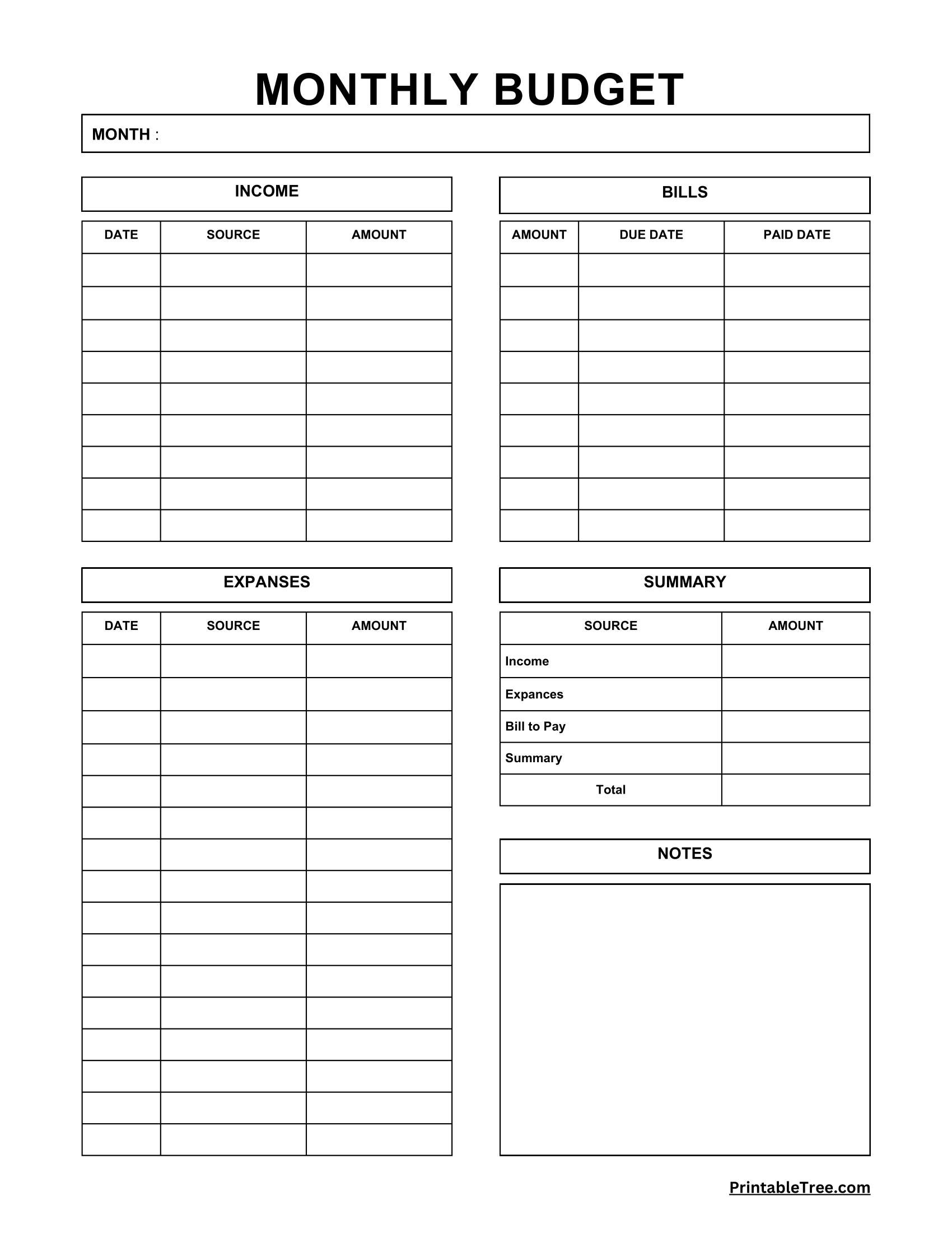 Printable Monthly Budget Worksheet Pdf