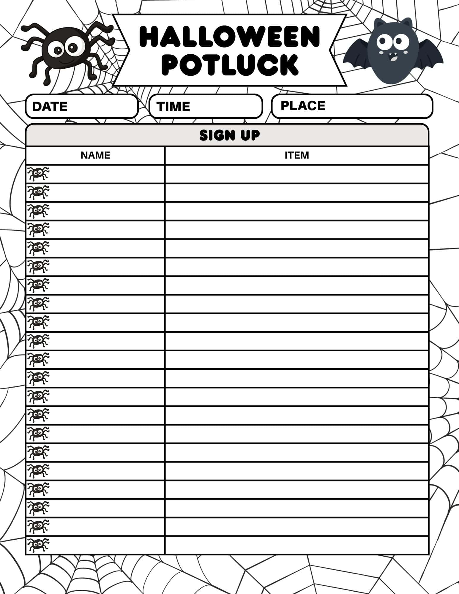 Free Halloween Potluck Sign Up Sheet Printable Free Halloween Potluck Sign Up Sheet Printable