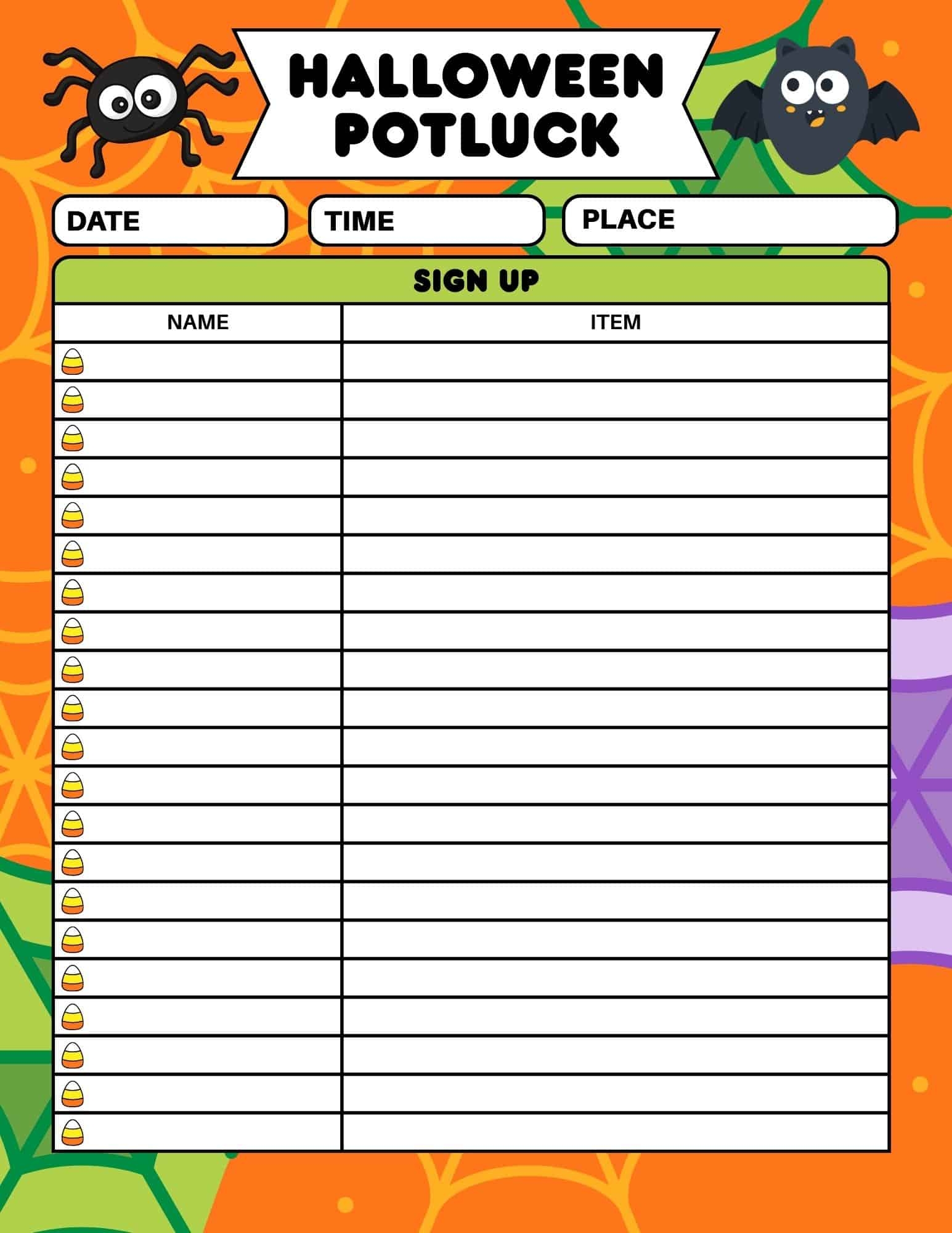 Free Halloween Potluck Sign Up Sheet Printable Free Halloween Potluck Sign Up Sheet Printable
