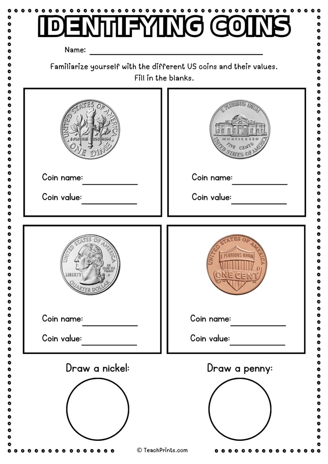 Free Identifying Coins Worksheets Teach Prints Free Identifying Coins Worksheets Teach Prints
