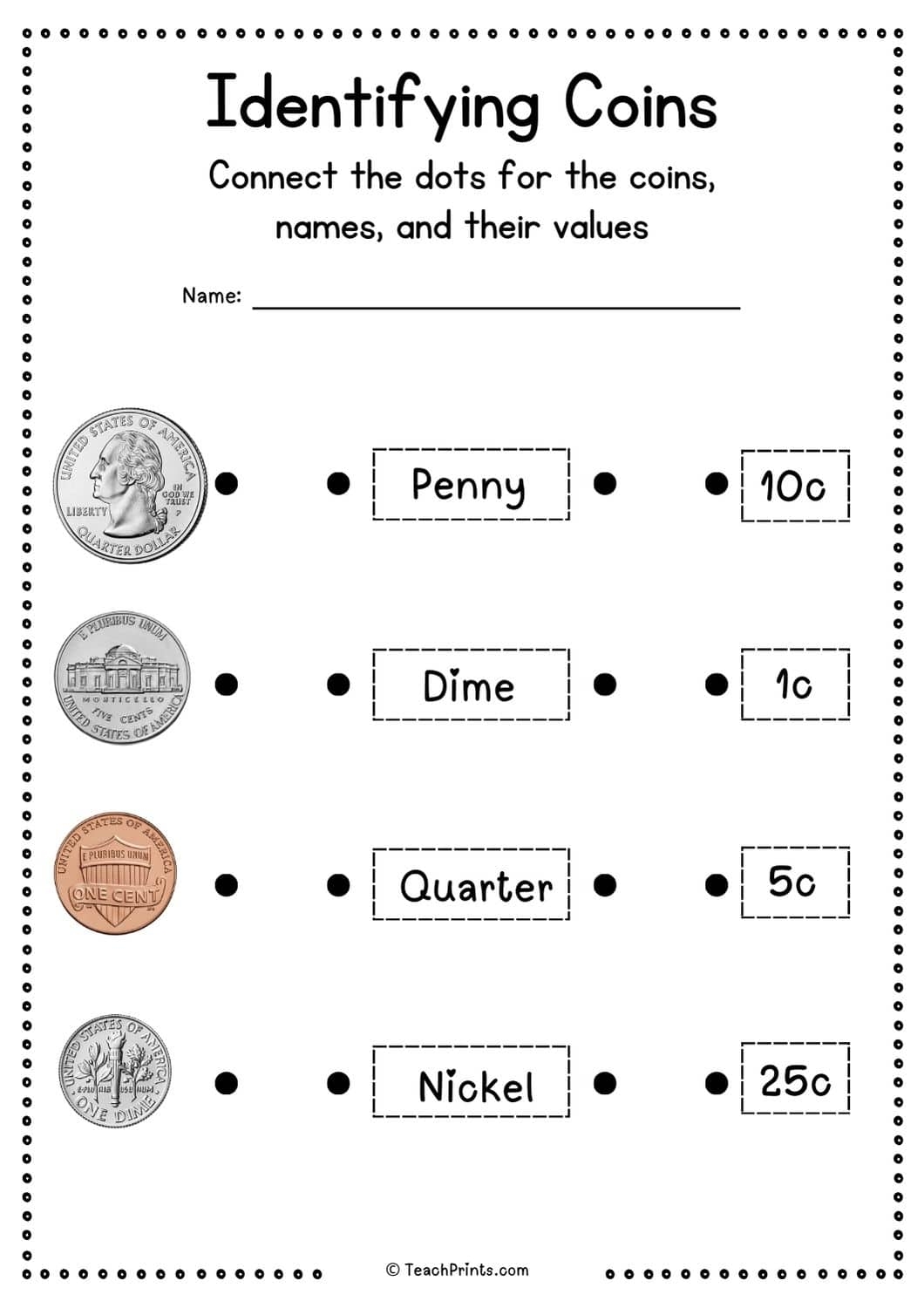 Free Printable Coin Identification Worksheets