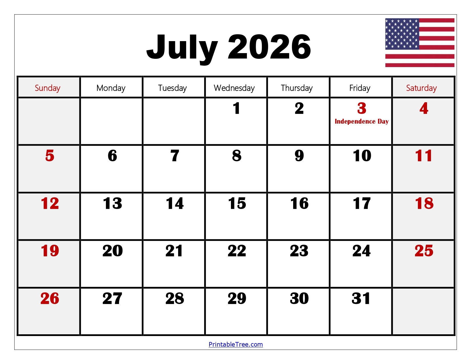 July 2026 Weekly Calendar Printable