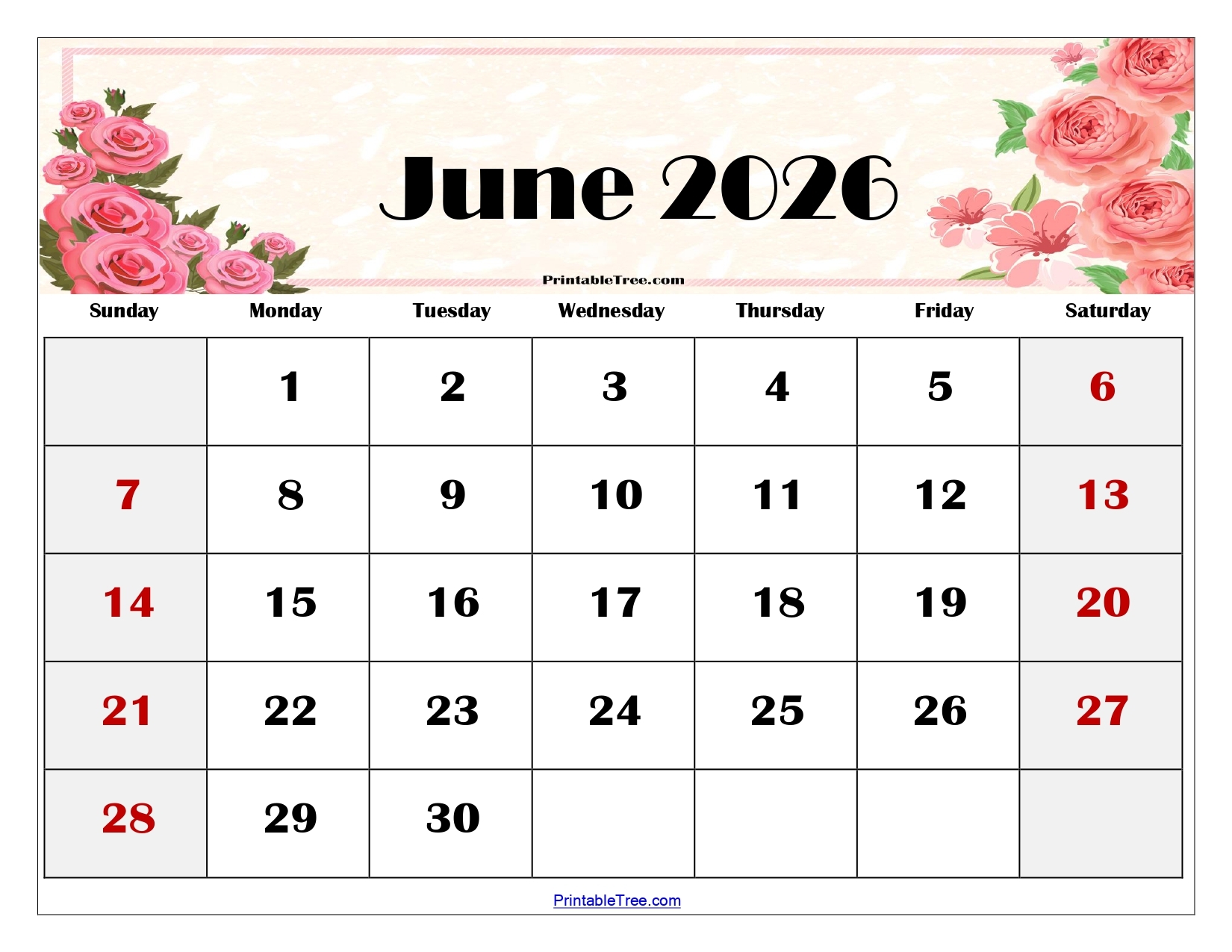 Printable Calendar June 2026