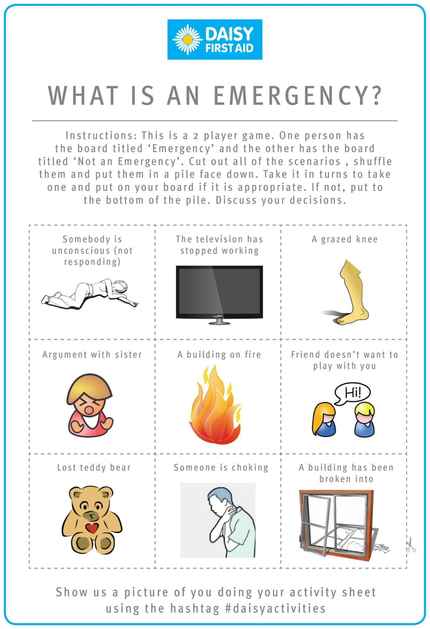 Free Kids Activity Sheets Daisy First Aid