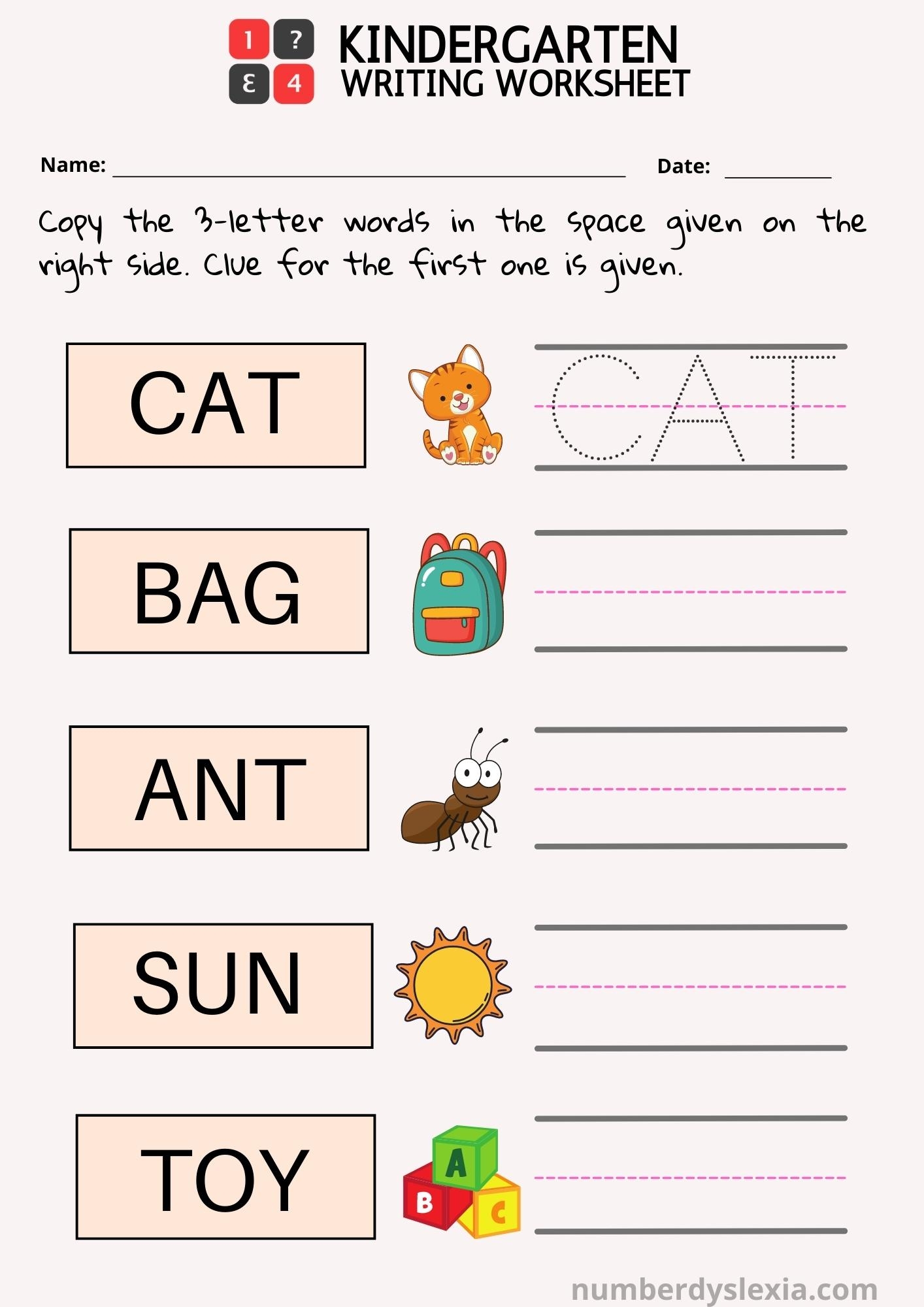 Printable Kindergarten Worksheets Writing