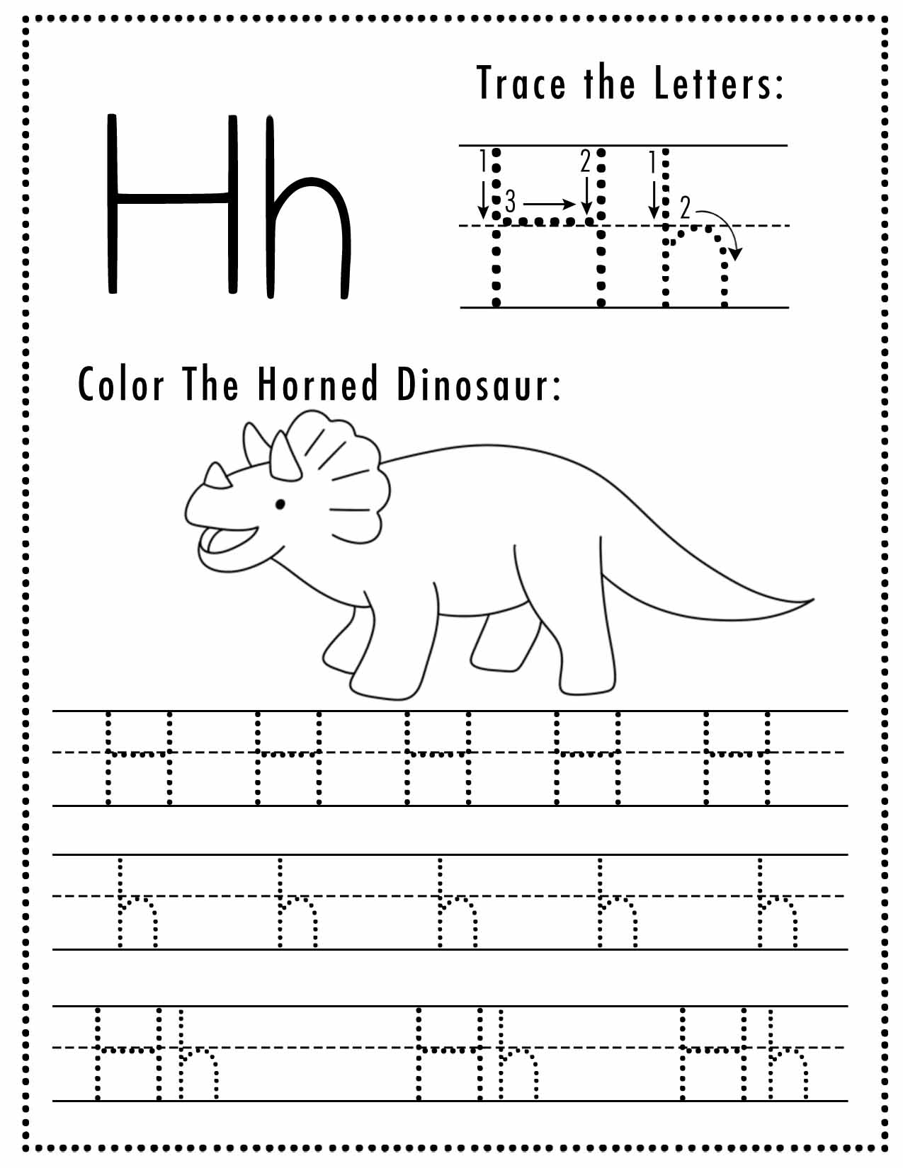 Free Letter H Tracing Worksheet Printable Dinosaur Themed Sly Free Letter H Tracing Worksheet Printable Dinosaur Themed Sly