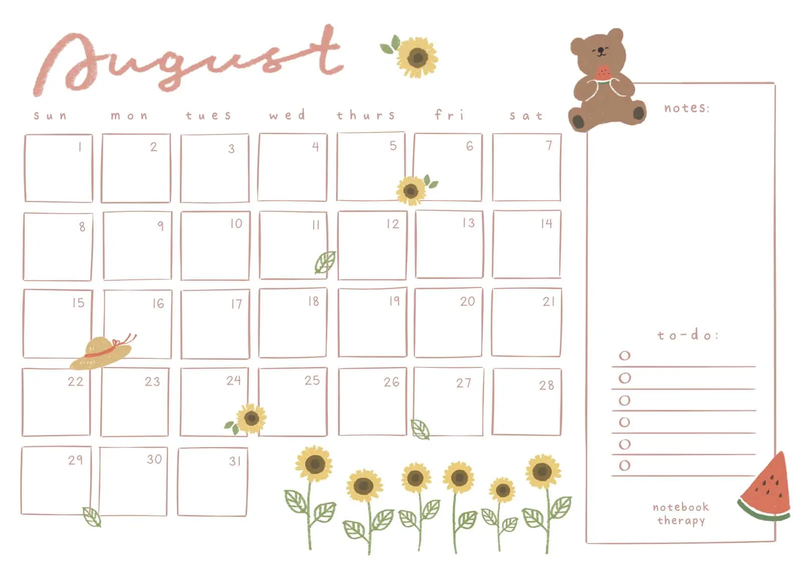 Free Monthly Calendar Printable NotebookTherapy Free Monthly Calendar Printable NotebookTherapy