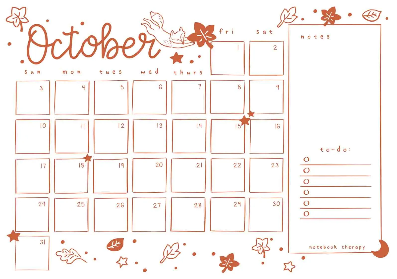 Cute Monthly Calendar Printable