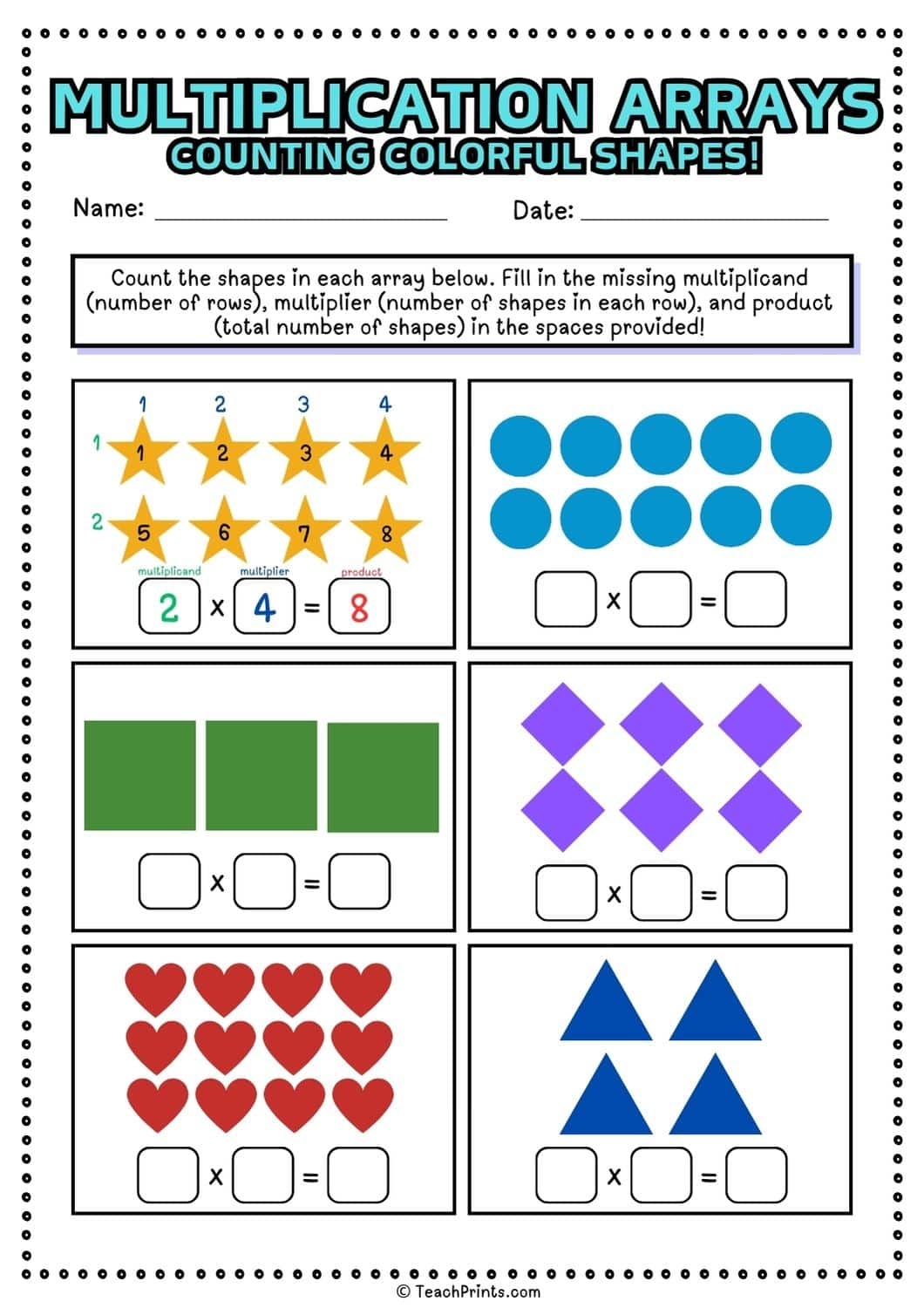 Math Worksheets Arrays Printable